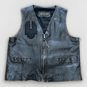 Harley-Davidson Men's 2XL Leather Motorcycle Vest Cowhide USA Flag Patch Black